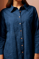 Navy Blue Embroidered Cotton Blend Co-Ord Set