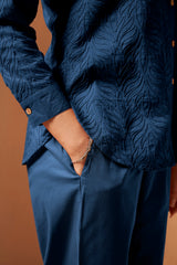 Navy Blue Embroidered Cotton Blend Co-Ord Set