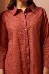 Rust Embroidered Cotton Blend Co-Ord Set