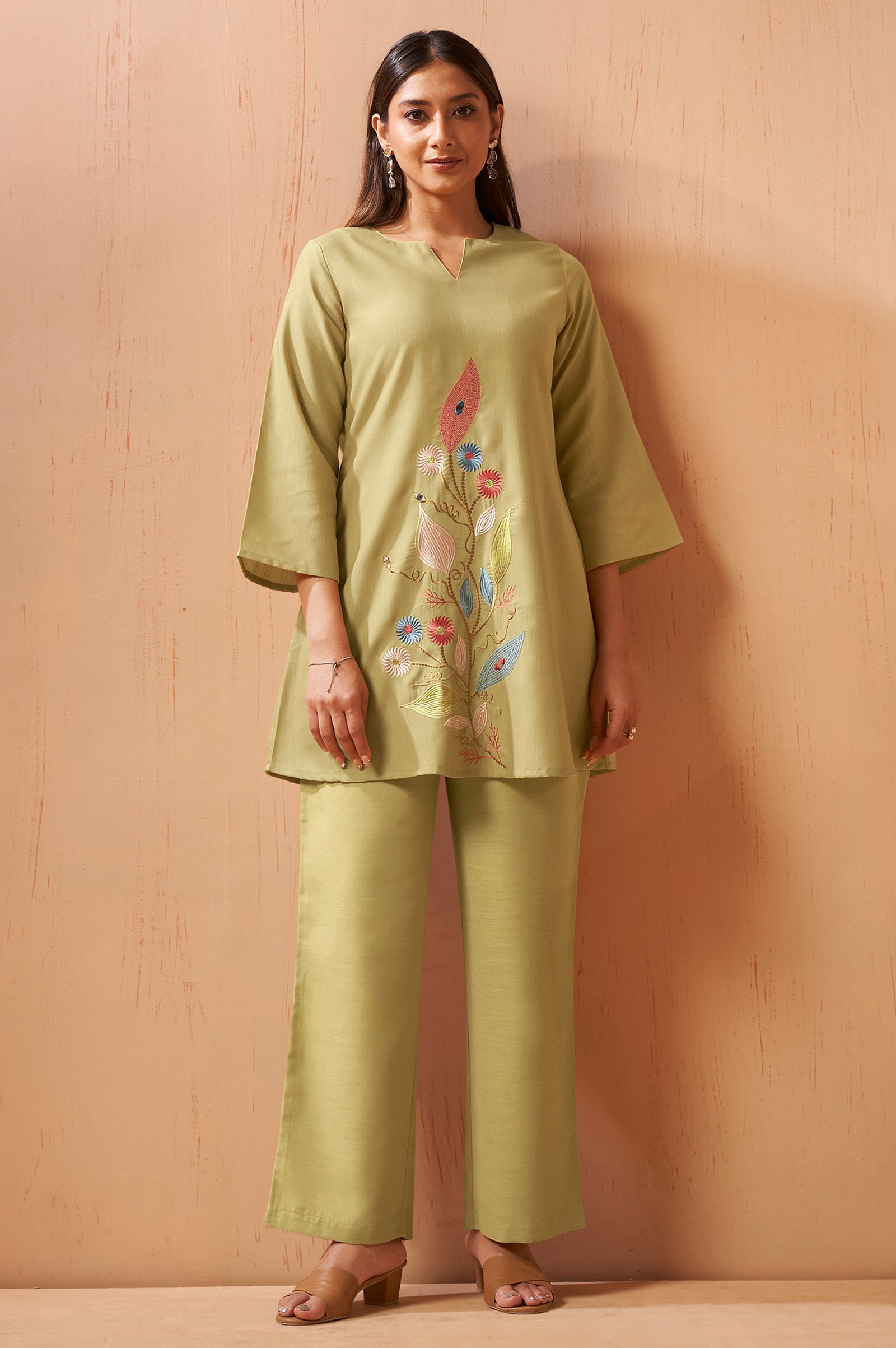 Green Embroidered Mirror Work Co-Ord Set