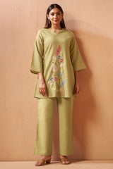 Green Embroidered Mirror Work Co-Ord Set