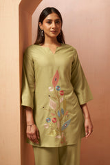 Green Embroidered Mirror Work Co-Ord Set