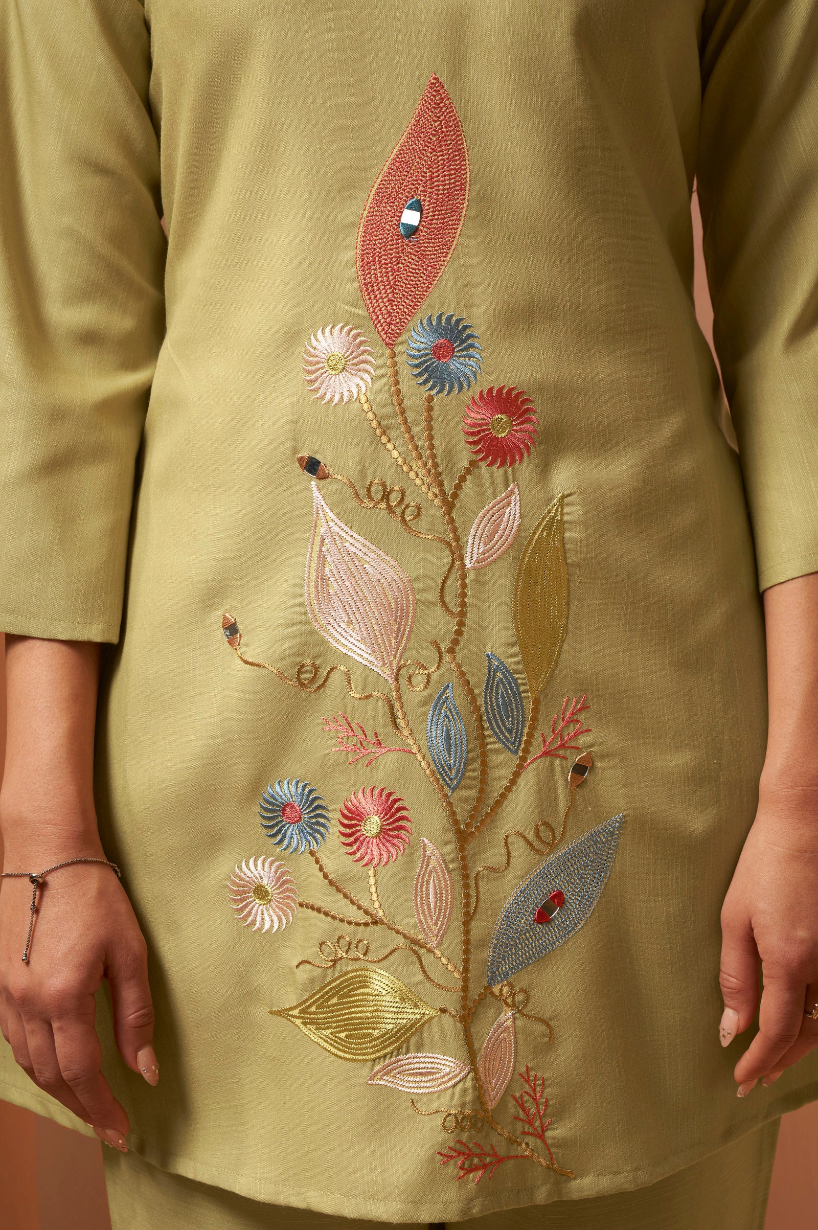 Green Embroidered Mirror Work Co-Ord Set