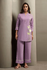 Women's Pure Cotton Bird Embroidered Straight Kurta with Solid Pure Cotton Pants