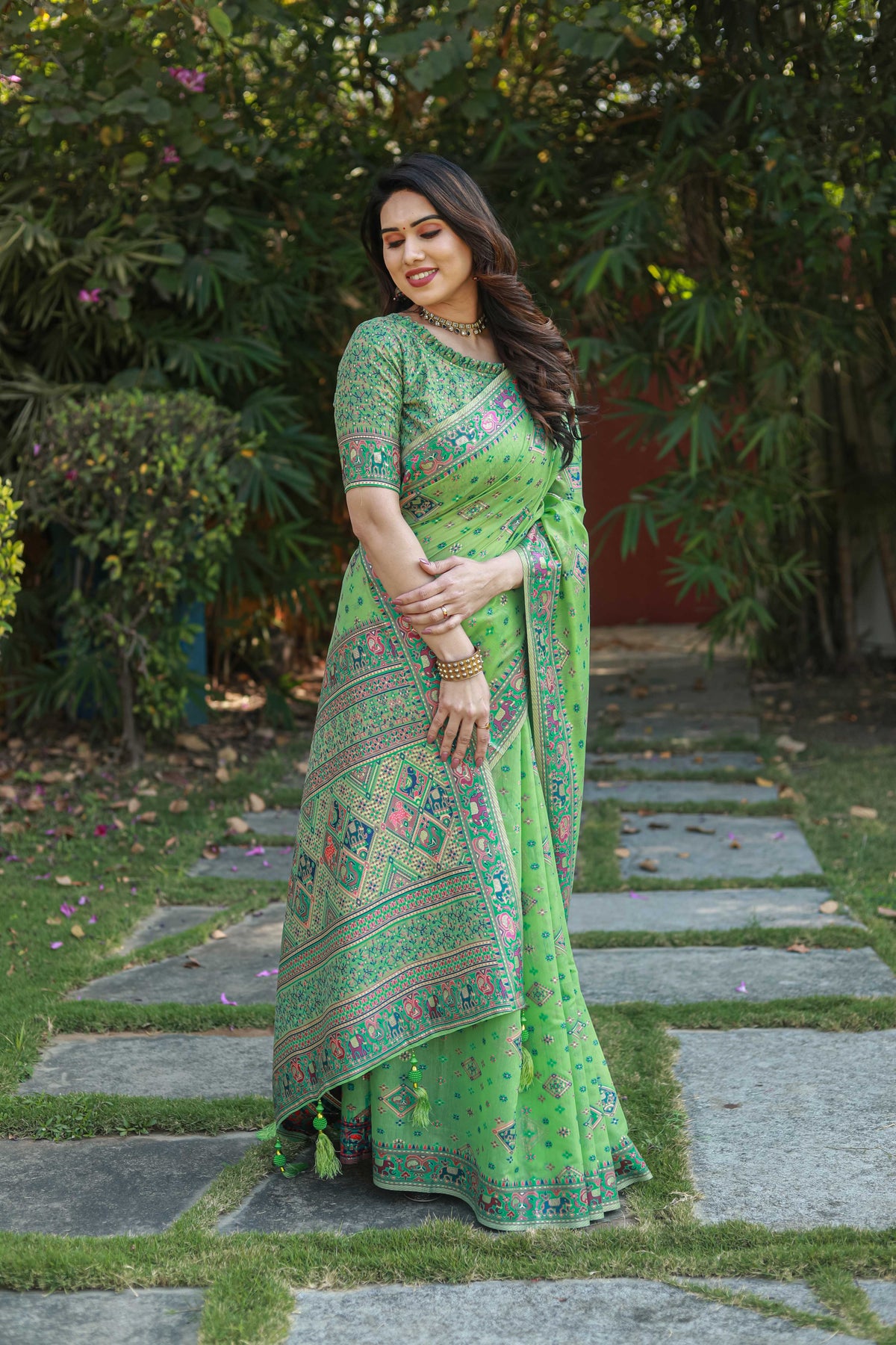 Green Cotton Broad Border Casual Wear Saree