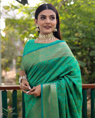 Sea Green Color kanchi Border Rich Pallu Bandhej Saree