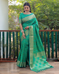 Sea Green Color kanchi Border Rich Pallu Bandhej Saree