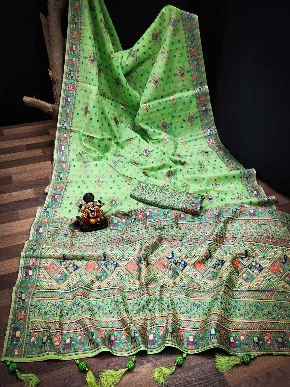 Green Cotton Broad Border Casual Wear Saree