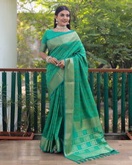 Sea Green Color kanchi Border Rich Pallu Bandhej Saree