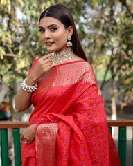 CANDY RED WOVEN PATOLA SILK SAREE