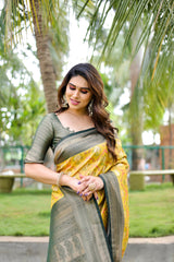 Gorgeous Traditional Kanjivaram Yellow Sarees For Special Occasion