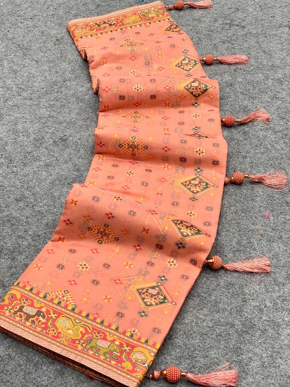 Peach Cotton Broad Border Casual Wear Saree