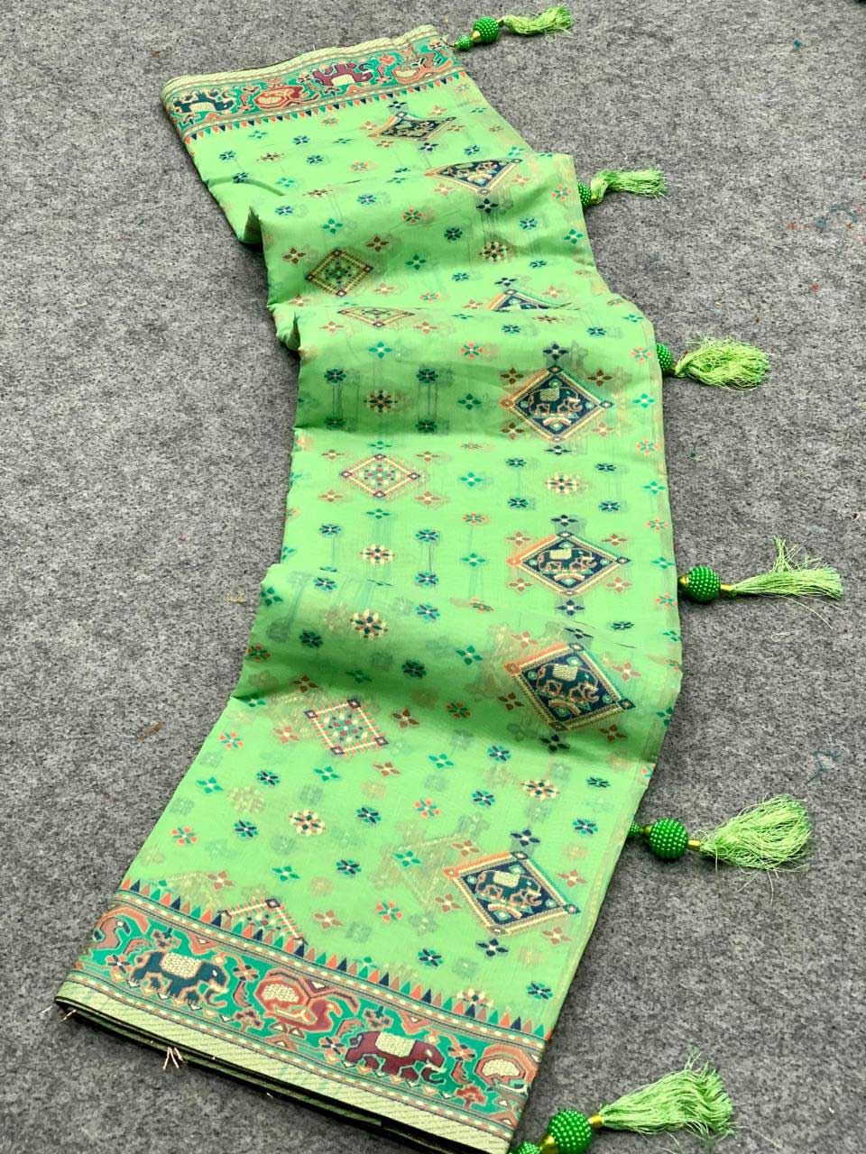 Green Cotton Broad Border Casual Wear Saree