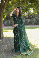 Original Bandhej Green Color Beautiful Design Saree