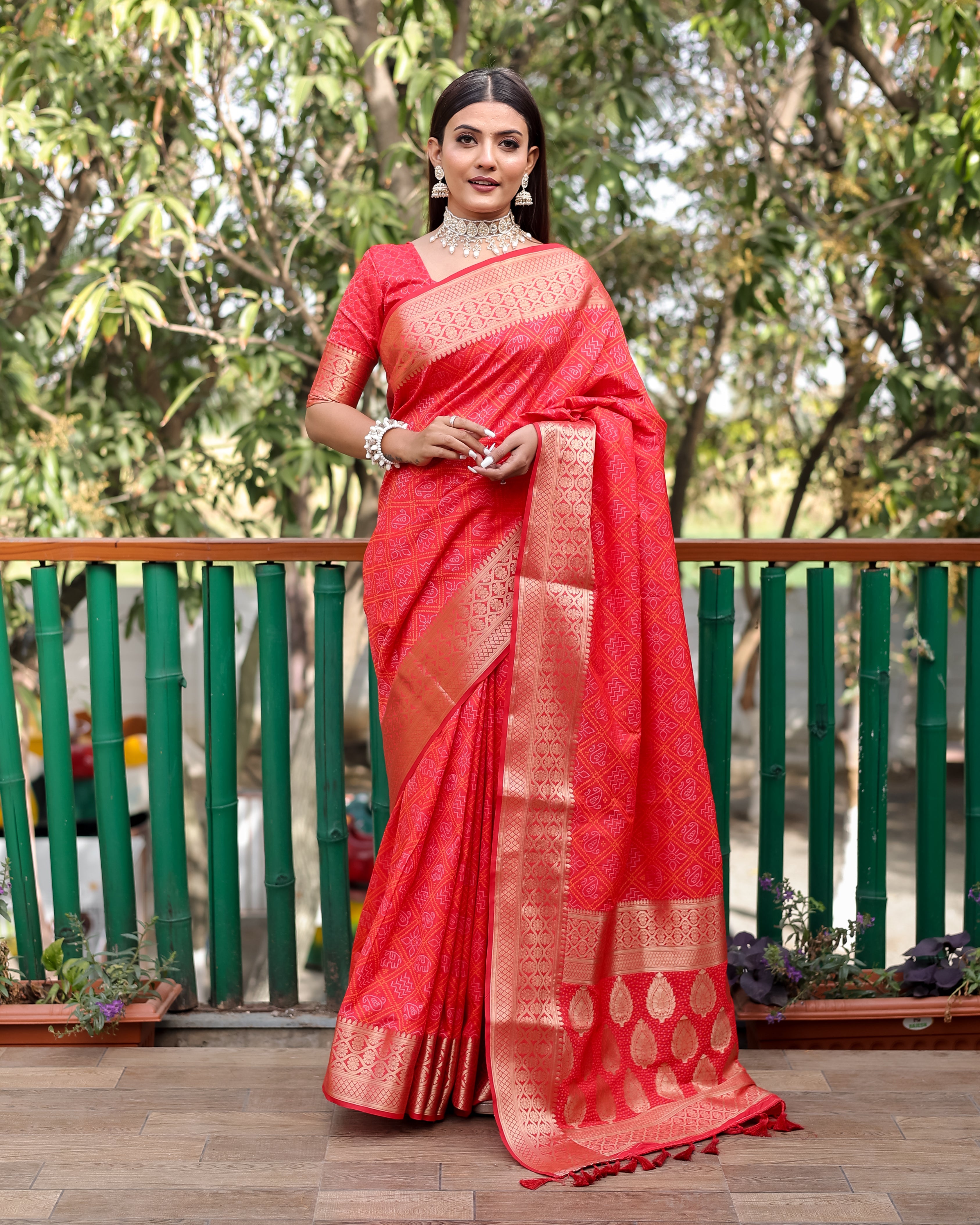 CANDY RED WOVEN PATOLA SILK SAREE