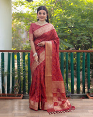 Brick Red Color kanchi Border Rich Pallu Bandhej Saree