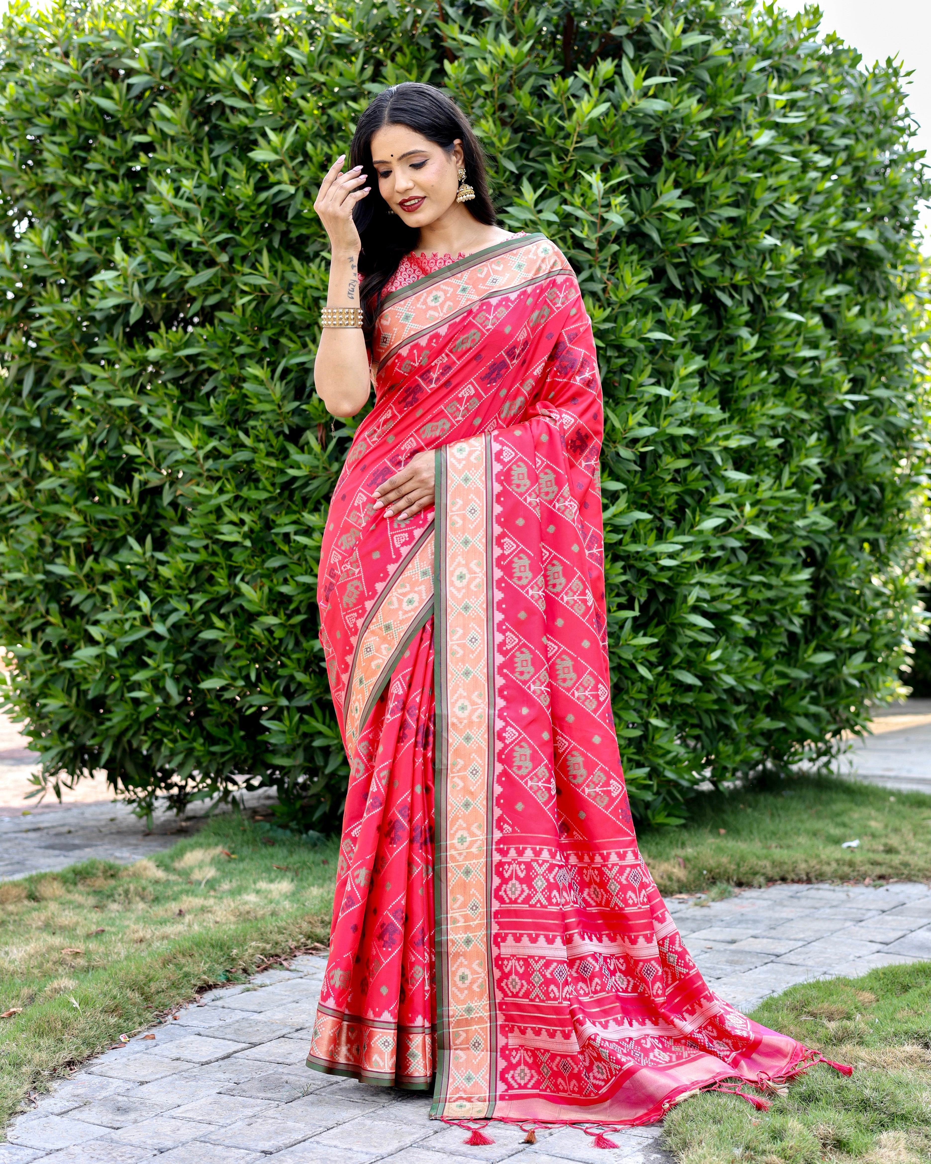 Hot Pink Weaving Patola Silk Contemporary Saree