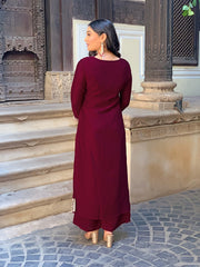 Zaraara Wine Zari Embroidered Kurta Set with Dupatta
