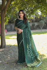 Original Bandhej Green Color Beautiful Design Saree