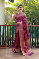 Wine Color kanchi Border Rich Pallu Bandhej Saree