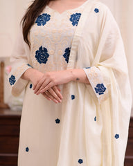 Neelkamal Ivory Embroidered Kurta Set with Dupatta