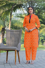 Orange Women Printed Co-Ord Set