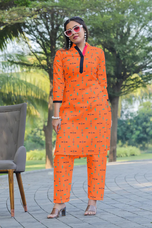 Orange Women Printed Co-Ord Set