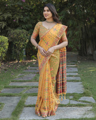 Mustard Yellow Cotton Broad Border Casual Wear Saree