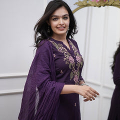 Royal Plum Embroidered Kurta Set with Dupatta