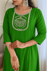 Emerald Grace Embroidered Kurta Set with Dupatta