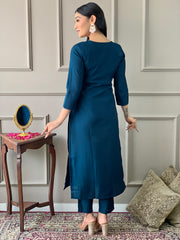 Premium Teal Blue Designer Kurta Set with Soft Muslin Dupatta