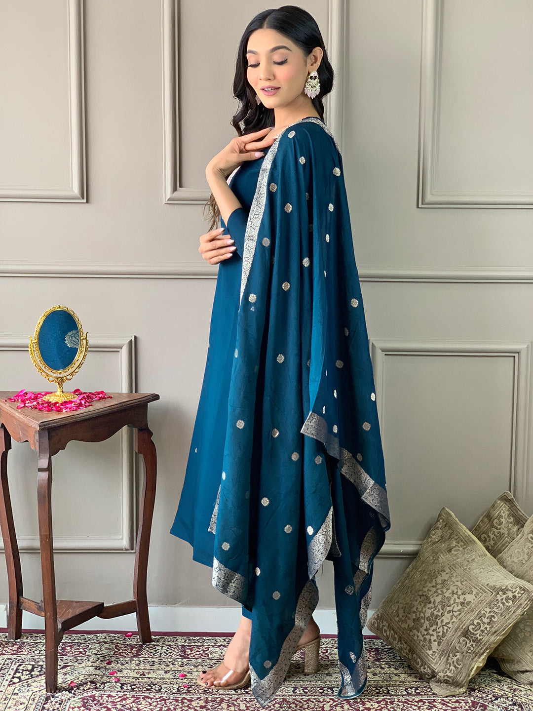 Neelam Saaz Embroidered Kurta Set with Woven Dupatta