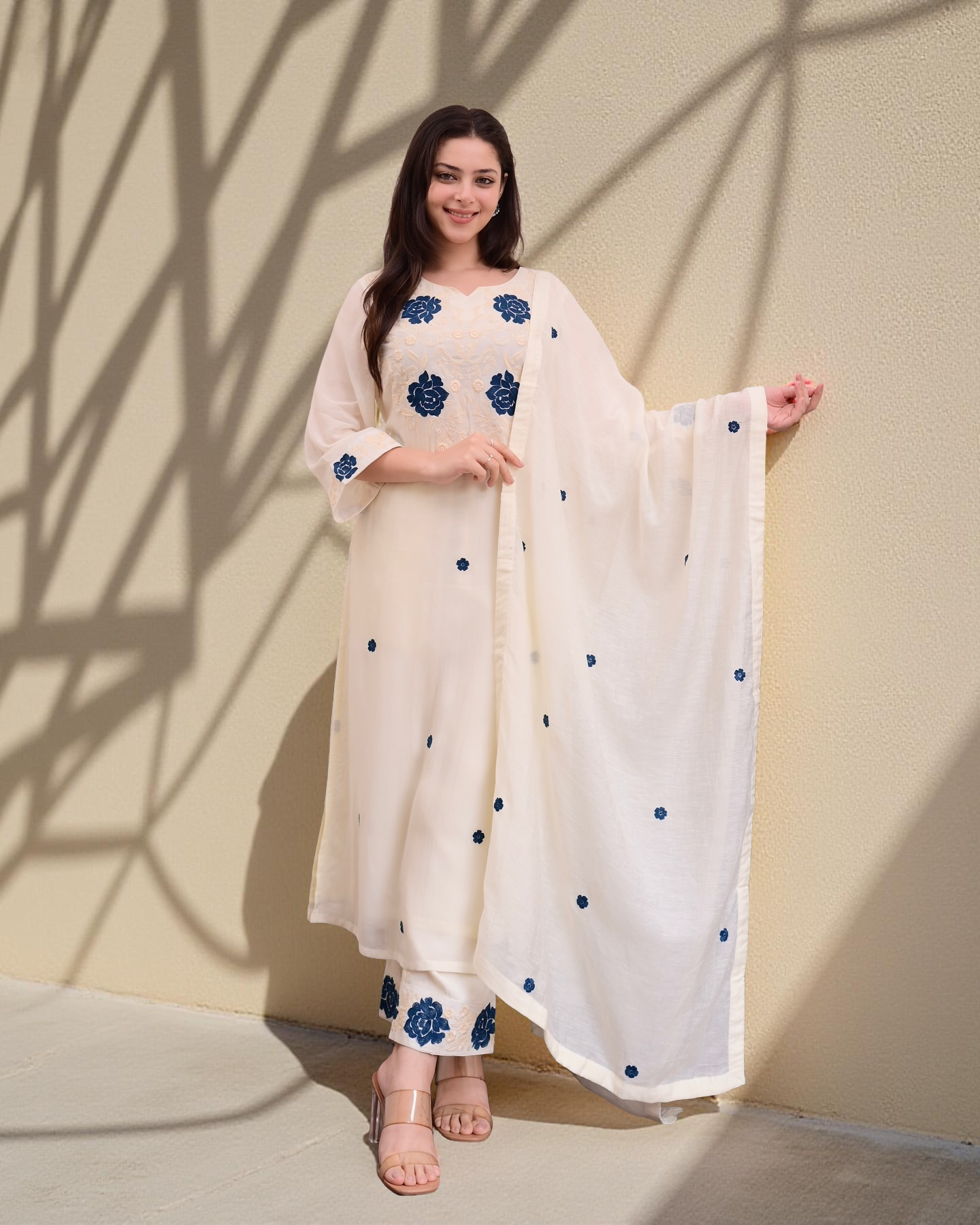 Neelkamal Ivory Embroidered Kurta Set with Dupatta