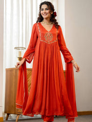 Festive Bloom Embroidered Anarkali Kurta Set with Dupatta