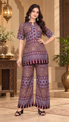 Women’s Printed Pure Viscose Rayon Co-Ord Set | Top & Palazzo Set  - Maroon