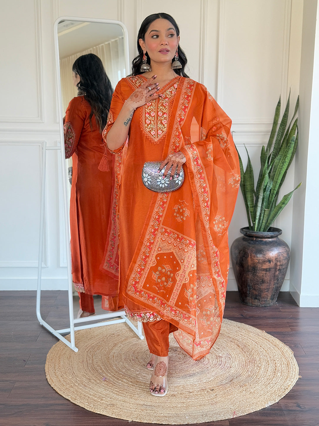 Designer Hand Work Silk Suit With plazzo Set