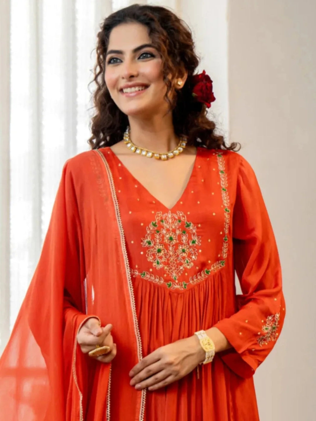 Festive Bloom Embroidered Anarkali Kurta Set with Dupatta