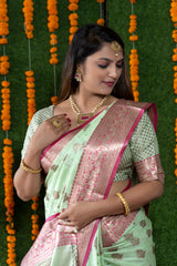 Self Design Paithani Pure Silk Green Saree