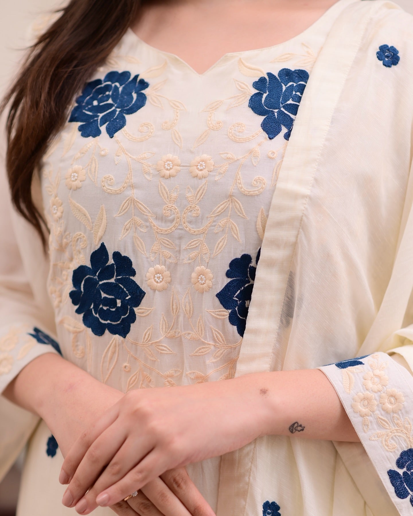 Neelkamal Ivory Embroidered Kurta Set with Dupatta