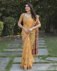 Mustard Yellow Cotton Broad Border Casual Wear Saree