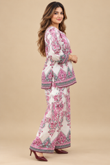 Women's Boho Print Pure Viscose Co-ord Set Pink | Fast Shipping