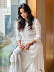 White Designer Chikankari Special Kurta With Sharara Set