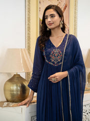 Festive Bloom Embroidered Anarkali Kurta Set with Dupatta
