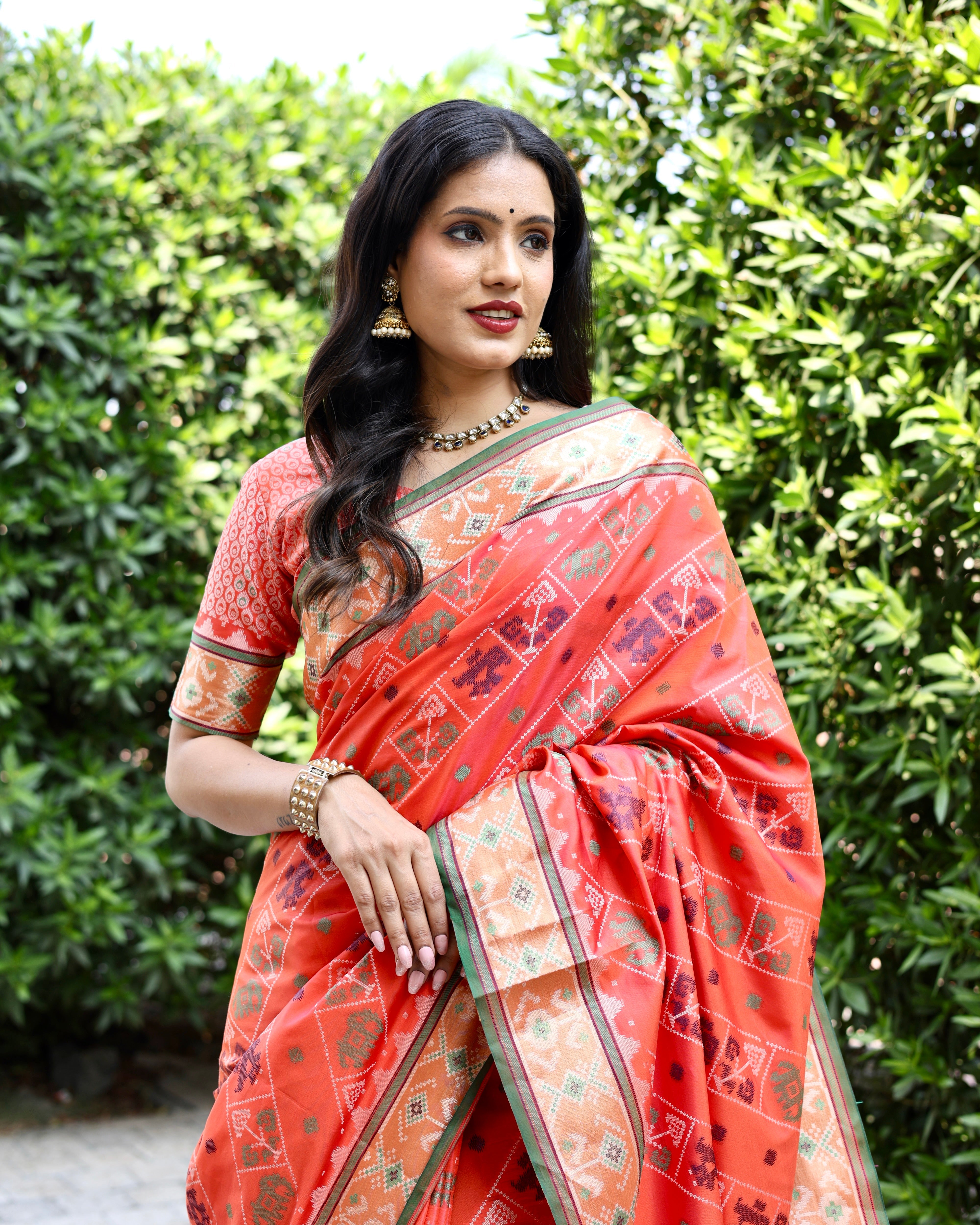 Patola Silk Orange Zari Contemporary Saree