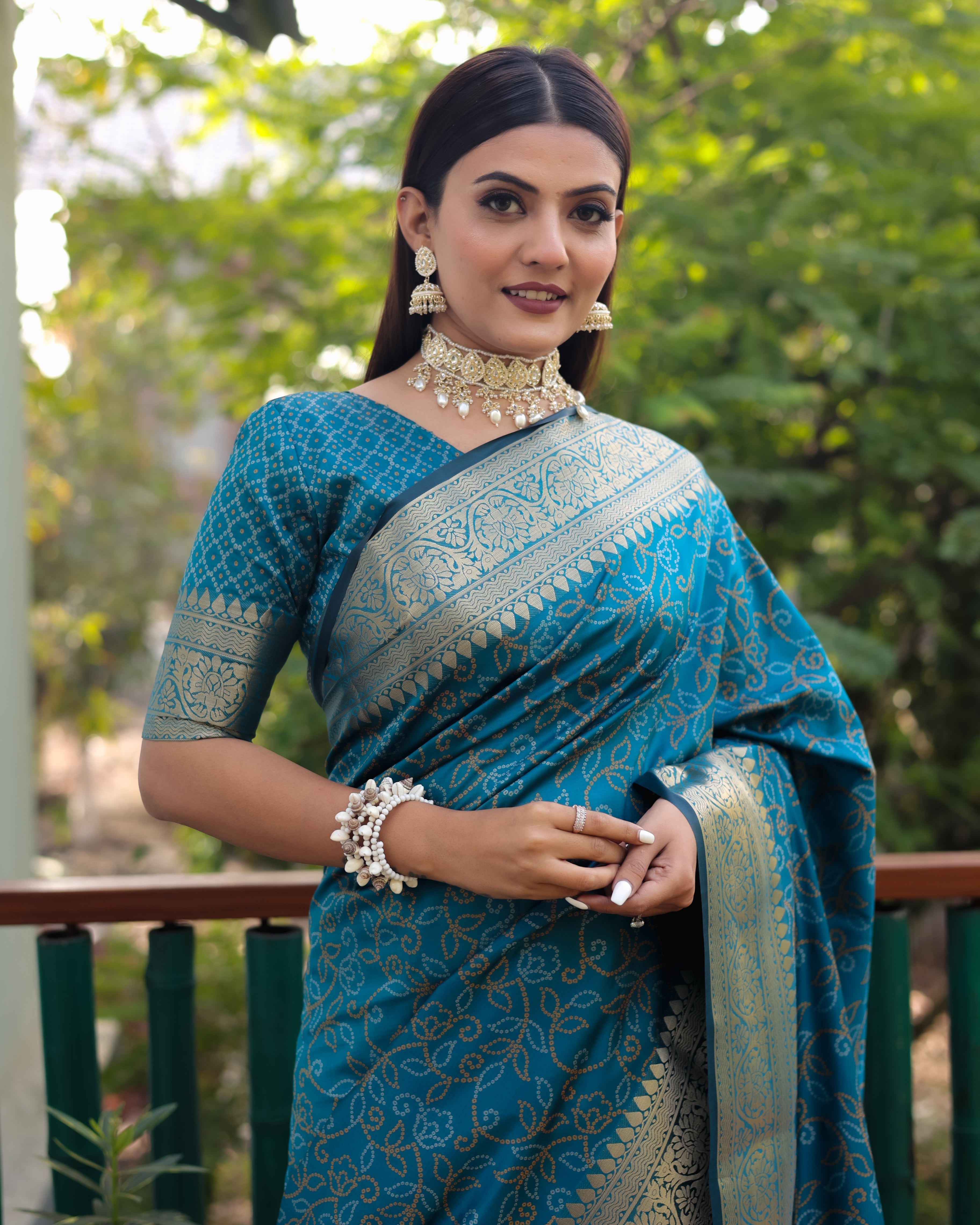 Sky Blue Color kanchi Border Rich Pallu Bandhej Saree