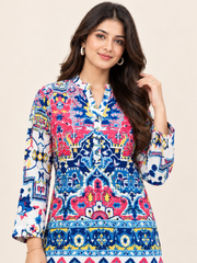 Printed Blue Ajrak Top With Palazzo Set
