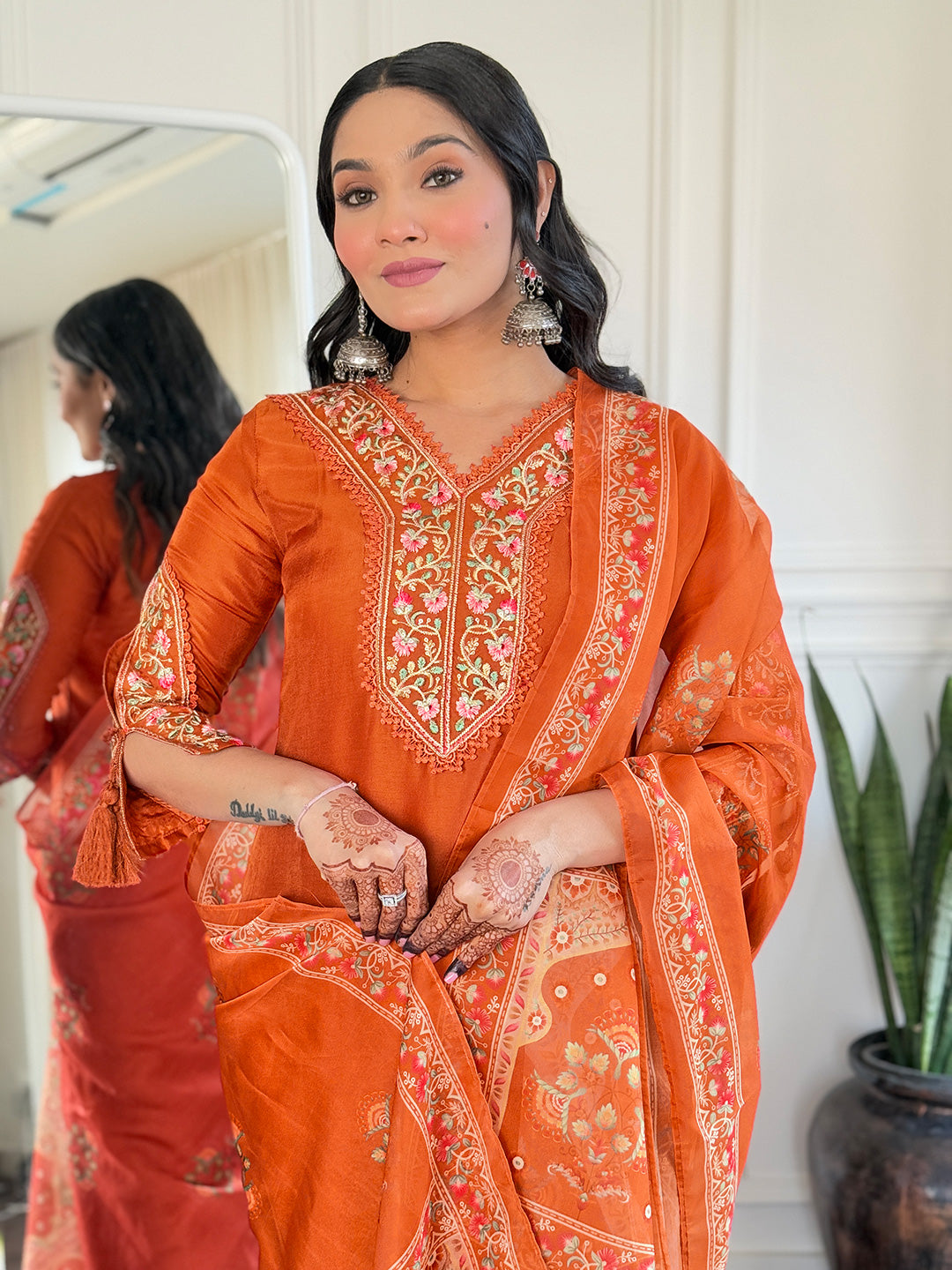 Designer Hand Work Silk Suit With plazzo Set