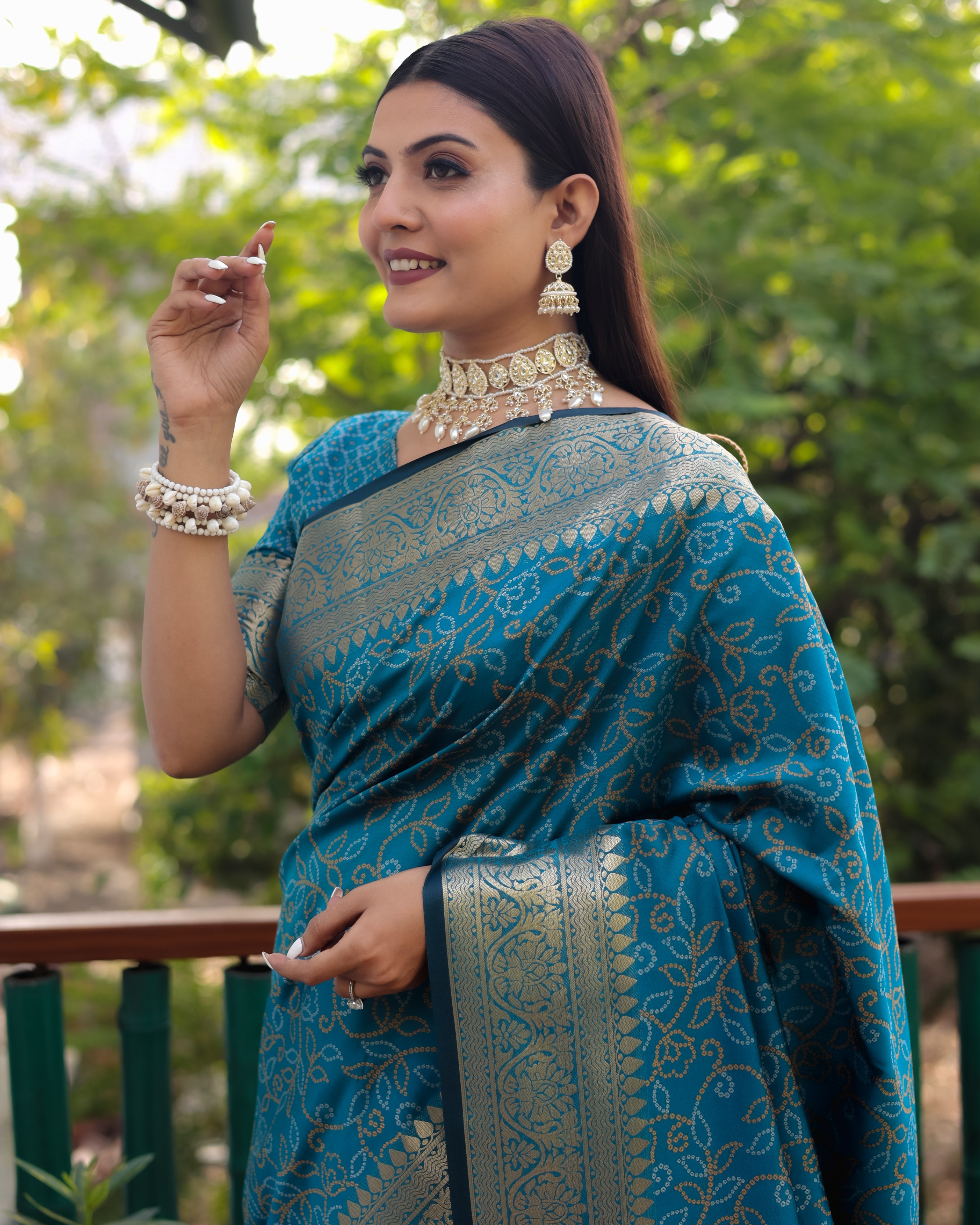 Sky Blue Color kanchi Border Rich Pallu Bandhej Saree