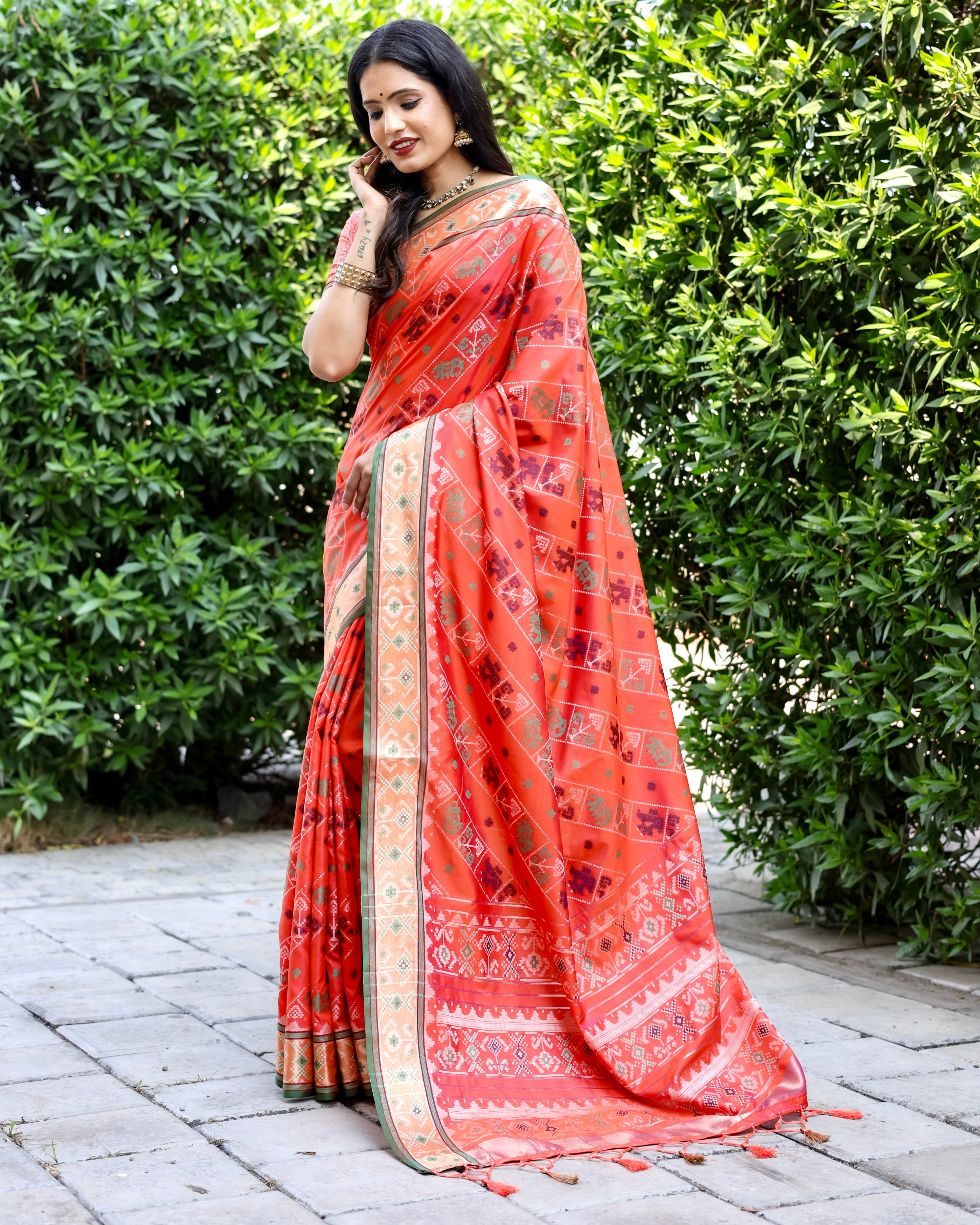 Patola Silk Orange Zari Contemporary Saree