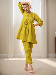 Rayon Slub Lime Green Pleated Co-Ord Set